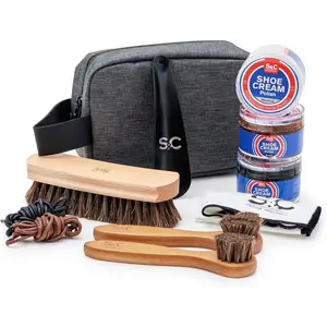 11 count Shoe Shine Kit -  Shoe Polish Kit for Shoes - Black, Brown & Neutral Shoe  with Brushes, Laces, Buffing Cloth, Shoe Horn &  - Travel Essentials Shoe Care Kit