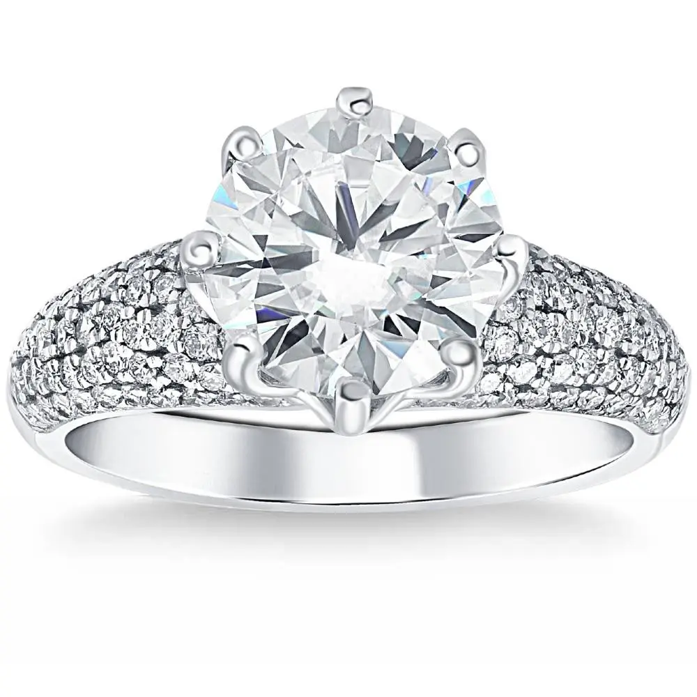 Certified 4 5/8 Ct Pave Diamond Engagement Ring 14k White Gold Lab Grown