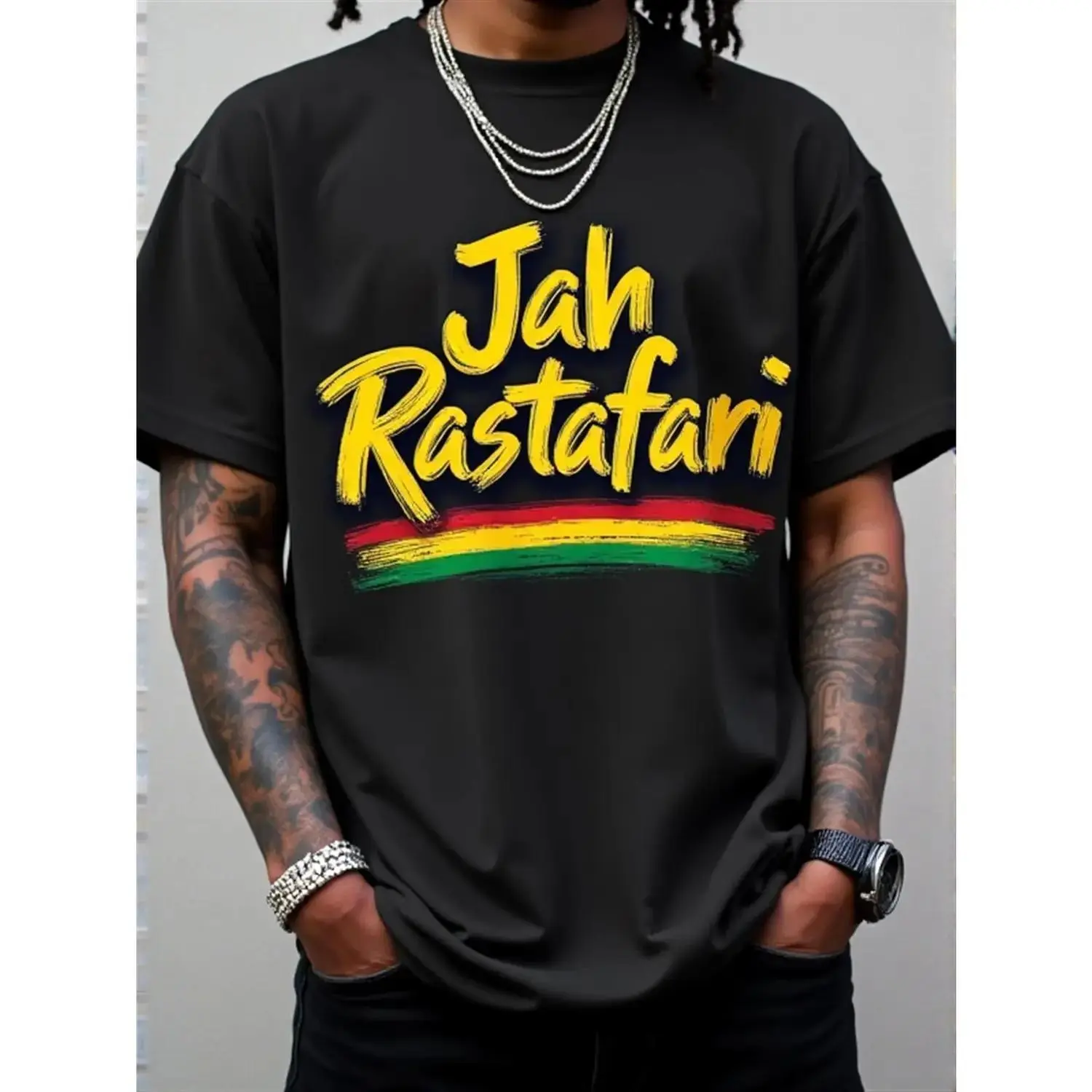 Mens Ethiopian Flag Rasta Cotton TShirt Green Yellow Red Judah Symbol Jah Rastafari Print Soft Relaxed Fit Crew Neck Short Sleeve Tee Reggae Fans Heritage Casual Streetwear