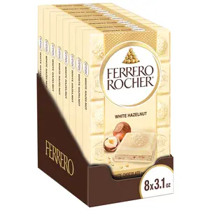 FERRERO ROCHER White Chocolate Tablet with Hazelnut Filling, Creamy & Crunchy Texture, 3.1oz 90g,Pack of 8 Perfect for Sharing with Family and Friends