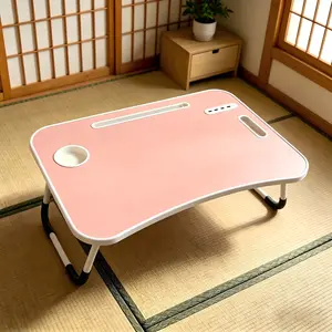 Foldable Laptop Table - Portable Lap Desk Bed Tray with Cup Holder, Tablet Slot, Lifting Handle for Working, Writing, Eating Adjustable Lap Desk