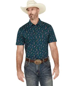Rock & Roll Denim Men's And Cowboy Print Short Sleeve Snap Stretch Western Shirt - Bmn3s05853