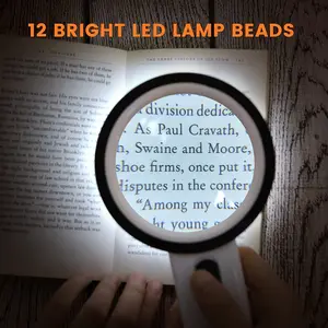 30X Jumbo Handheld Magnifying Glass w/ 12 Bright LED Light Illuminated Magnifier