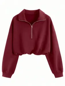 Women's Fashion Drawstring Half-Zip Sweatshirt, Slim Fit Solid Color Short Top, Casual Stylish Ladies' Pullover