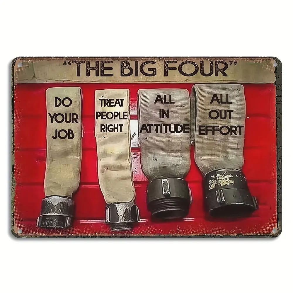 Room Decor Four Firefighters Value Metal Tin Signs - Iron Vintage Art Plaques for Home, Kitchen, Garage, Bathroom, Garden, Bar, Cafe - Humorous Firefighter Themed Wall Decoration Poster 8x12 inches