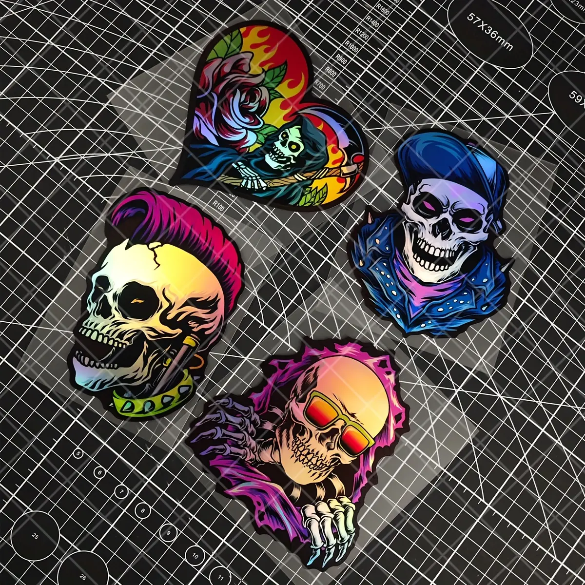 1 Punk Gothic Skull Decoration - Creative Motorcycle, Car, Fuel Tank Stickers - Waterproof Vinyl Material, Punk Rock Design (Heart, Flame, Fashion Glasses) - Suitable for Halloween BMX、 Scooter - Rebel Gothic Decoration - Halloween Decorations