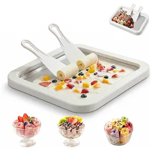 2-in-1 Portable Rolled Ice Cream Maker for Home, Rolled Ice Cream Maker, Instant Ice Cream Maker Kit With 2 Spatulas, Mini Ice Cream Tray, Homemade DIY Tool for Kitchen Utensils & Frozen Fruit Chocolate Strawberries Yogurt