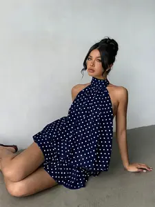 Vintage Polka Dot Halter Backless Dress, Womenswear, Lightweight Chiffon Satin Fabric, Breathable and Skin-Friendly, Summer Wear, Casual Wear, Loose Fit, Y2K Style, Chic