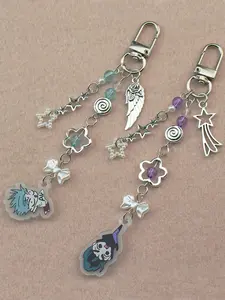 Anime Alien Stage Ivan & Till Keychain Bow Phone Charm Beaded Stylish Zinc Alloy Keychain Versatile Backpack Decoration Accessories Gifts, Keychain Jewelry, Keychain Pendant for Bags