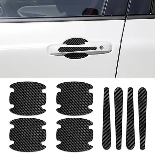 8PCS Car Door Handle Scratch Protectors, Carbon Fiber Car Door Handle Bowl Sticker, Universal Auto Doors Handles Paint Guard Cover, Doors Handles Cup Protective Film for Cars (Red)