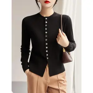 Spring and Autumn New Style Autumn Winter Slim Fit Slimming Sweater Cardigan Knitted Long Sleeve Base Shirt Short Top for Women Knitwear Womenswear