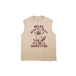 “RELAX WE'RE ALL CRAZY”Men's vintage washed pure cotton vest