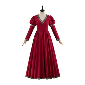 Medieval Renaissance Faire Dress Costume Victorian Vintage Red Celtic Fantasy Dress Adult Women Halloween Party Gown