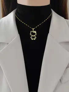 Elegant Hollow Out Cat Design Necklace for Women, Luxurious Rhinestone Pendant Chain Jewelry, Versatile Titanium Steel Choker, Durable Fashion Accessory
