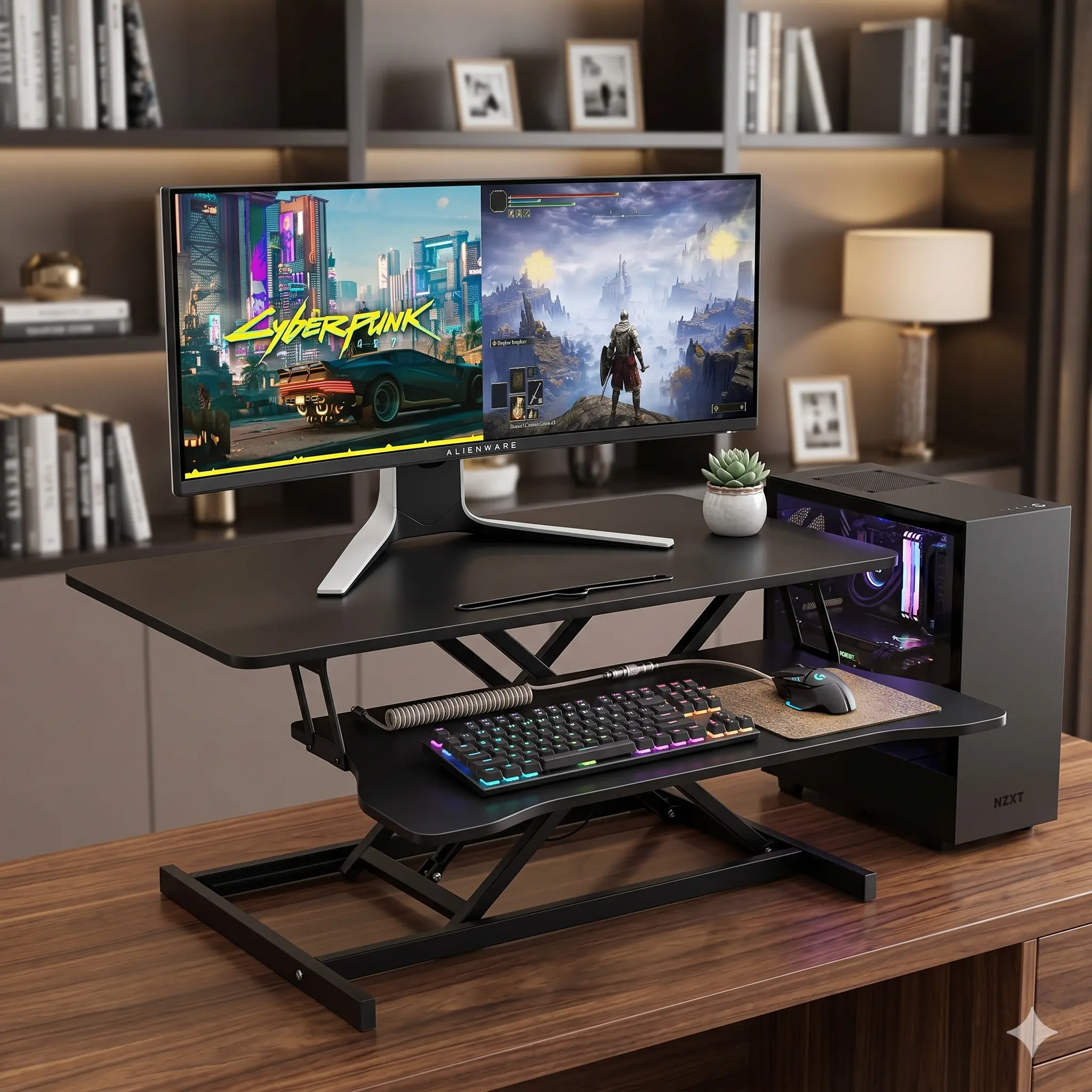 32" Width Particle Board Standing Desk Converter - Pneumatic Lifting Mechanism, Keyboard Tray, 94x40cm Desktop Workstation Riser, 37.5lbs Capacity, for Home Office Computers/Laptops, Reduces Physical Discomfort, Desk Riser