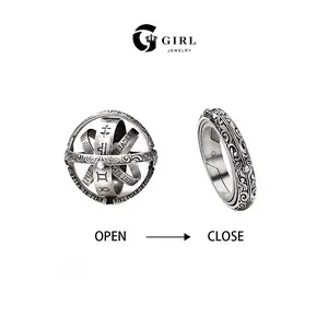 GGIRL 2-in-1 Deformable Retro Astronomical Sphere Ring Alloy Material with Retro Pattern Engraving Can Be Used as a Pendant