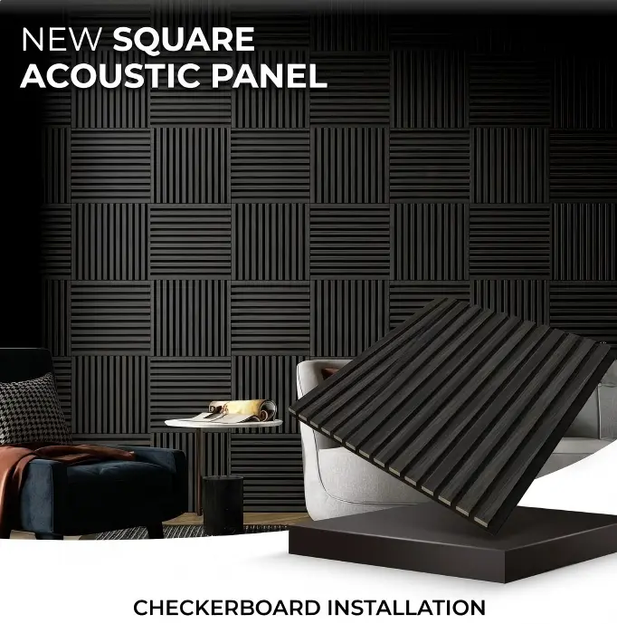 4/8 PCS Self-Adhesive Matte Black Acoustic Panels & Wooden Strip Acoustic Ceiling Boards, 3D Groove Sound-Absorbing, Suitable for Office & Bedroom Indoor Walls, Home Improvement Building Supplies