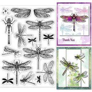 Dragonfly Clear Stamps for DIY Scrapbooking Insect Silicone Stamp Seals Transparent Stamps for Cards Making Photo Album Journal Home Decoration
