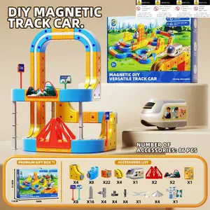 Magnetic Building Train Set 86pcs, 3D Magnetic Track Toy, DIY Puzzle for Kids, Birthday Gift for Boys and Girls, Educational Stem Toy