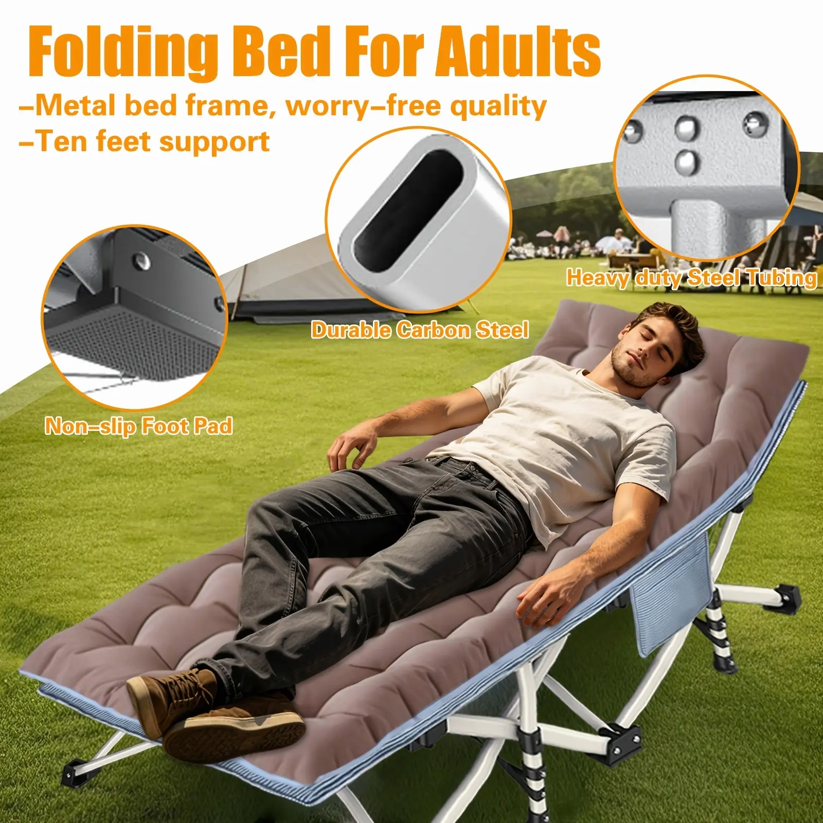 Heavy Duty XXL Oversized Camping Cot 32 Inch Wide with Comfortable Mattress Extra Wide Folding Cot for Adults Portable with Carry Bag for Outdoor Travel Camping Gear and Equipment