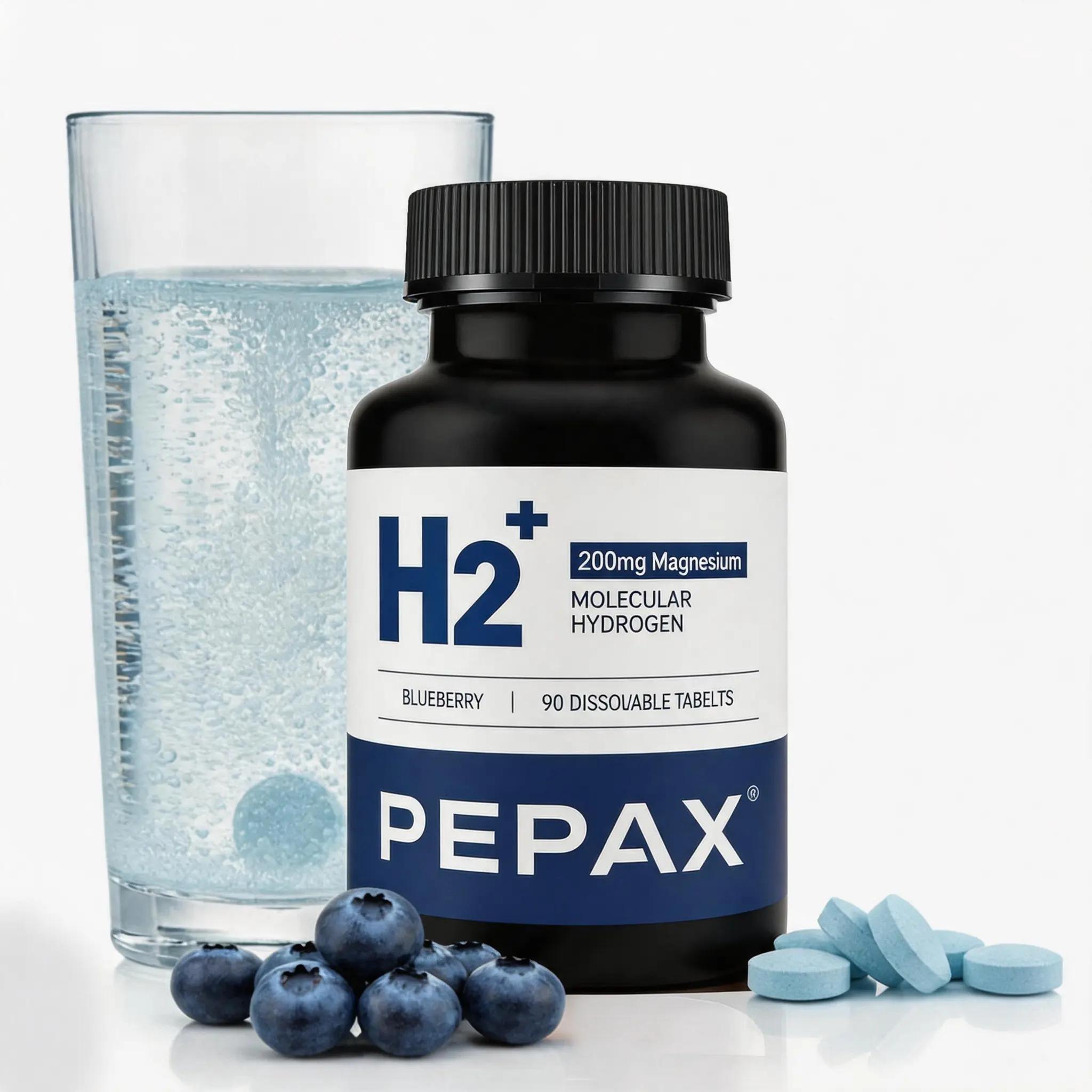 Molecular Hydrogen Water Tablets with 200mg Magnesium, Hydrogen Tablets for Drinking Water, Rich in Antioxidants - Supports Healthy Aging, Cellular Energy & Brain Health (90 Count, Blueberry)