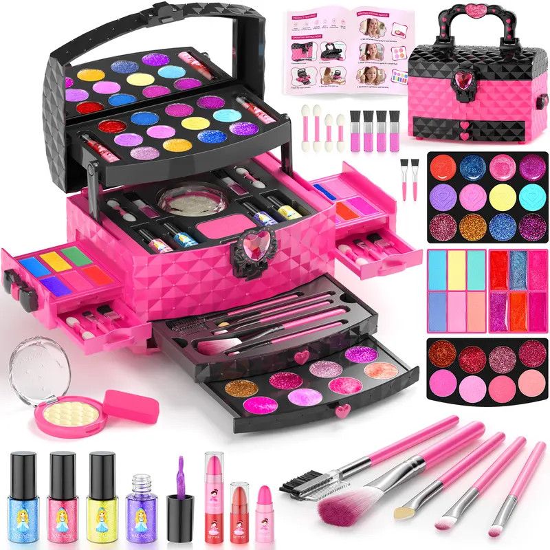 PERRYHOME Kids Makeup Set for Girl 58 Pcs Washable Real Cosmetic, Non-Toxic Frozen Toys Toddler Makeup Kit, Frozen Princess Dress up Game Christmas & Birthday Girl Gift for 3-12(Frozen Purple)