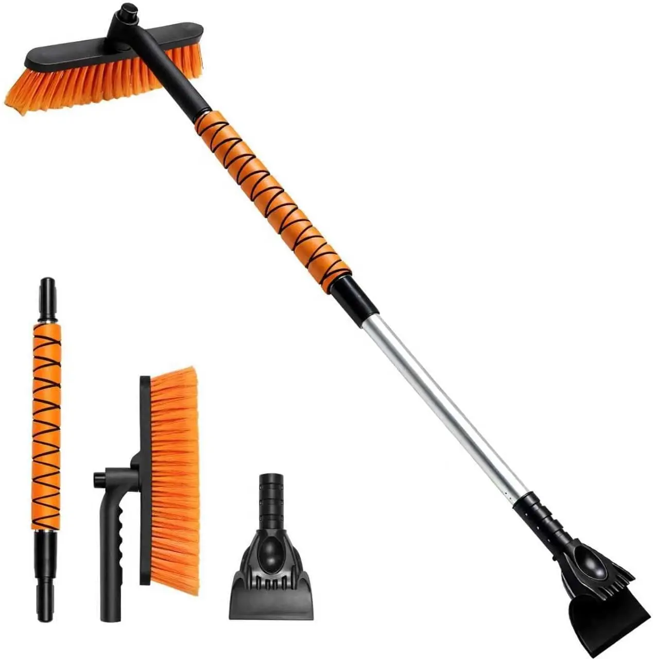 Showvigor Telescopic Snow Brush Ice Scraper Combo, 2-in-1 Adjustable Length 26-36in & 360° Pivoting Head for Car Truck SUV, Christmas Auto Gifts