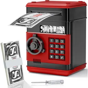 High-Tech Black-Red Piggy Bank Featuring Note Testing and Fingerprint Lock System