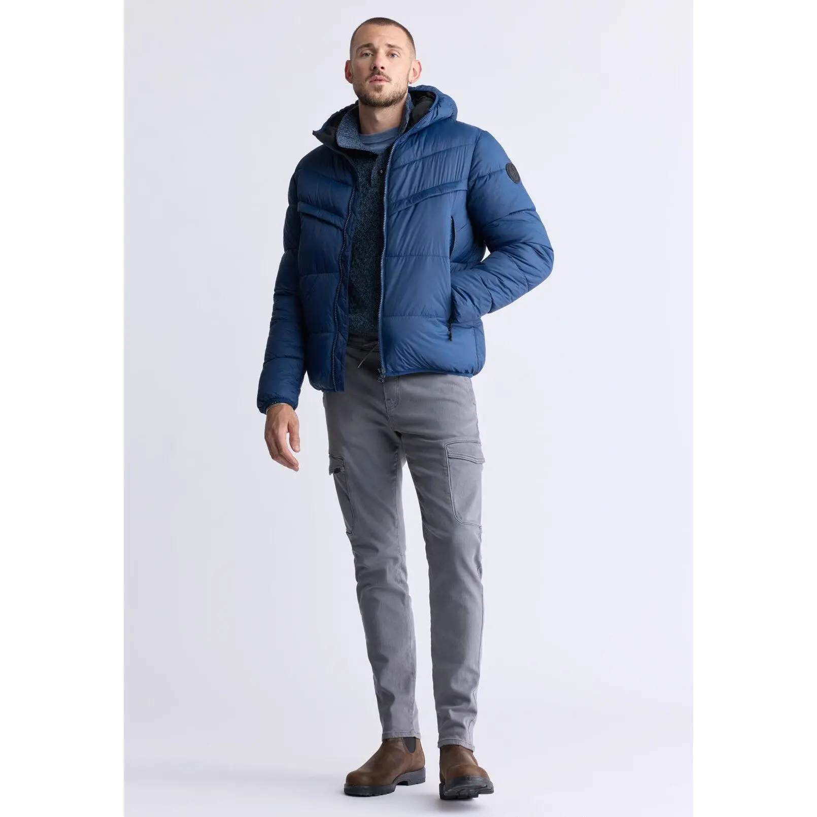 Jerome Men's Hooded Puffer Jacket, Navy - OBMEF006