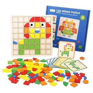 Wooden children's mosaic 3d building block three-dimensional puzzle, Shape recognition puzzles, color cognition early education puzzle game, 120 pieces educational toys