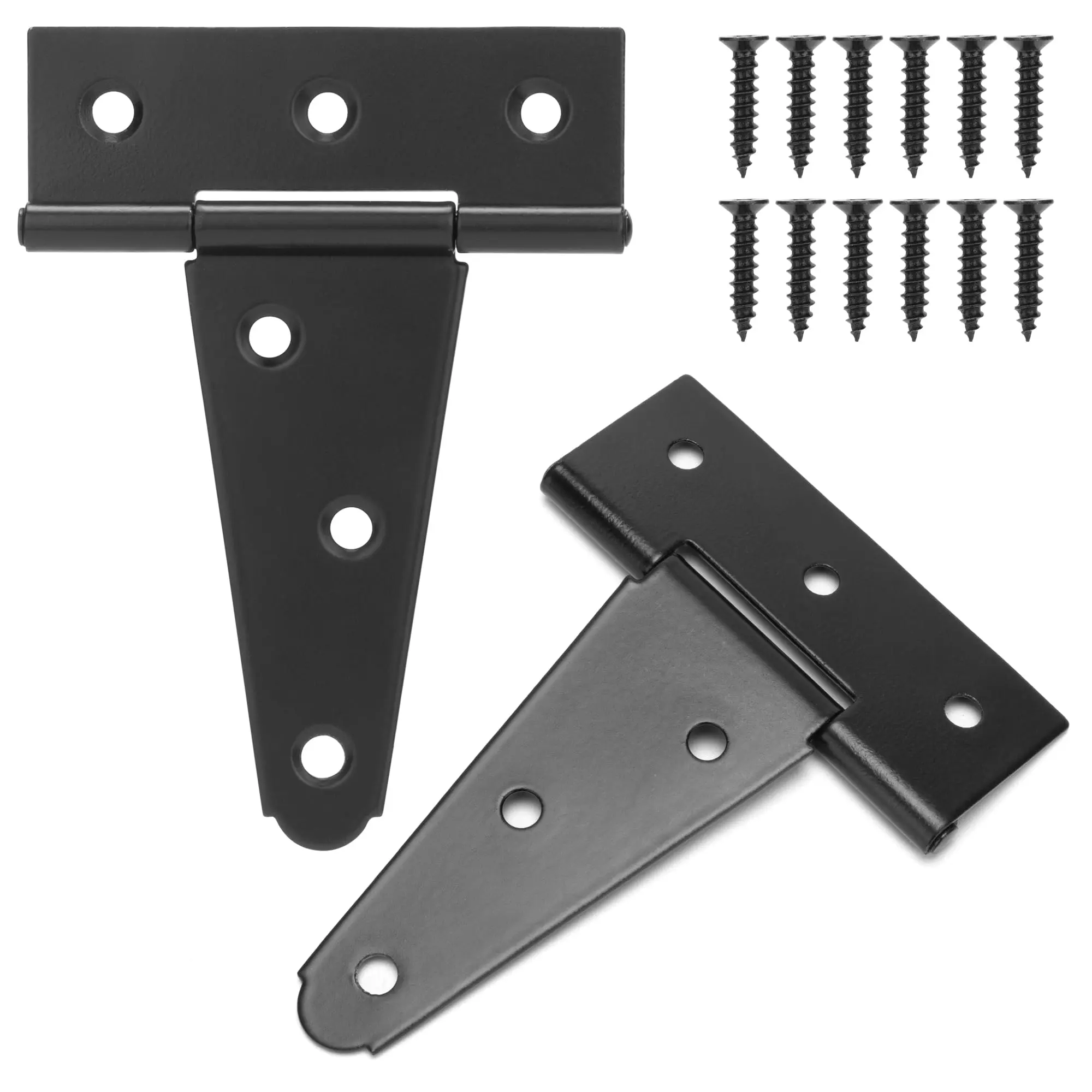 4" T-strap Shed Door Hinges 2pcs  Heavy Duty Black Tee Hings For Wooden Fence Gate Outdoor T Barn Hardware Wrought Thickness 2mm