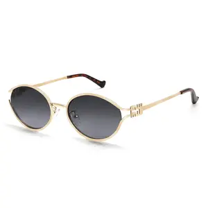 Retro Small Oval Sunglasses Women Men Trendy Gold Frame Round Cute Designer Sunnies Shades