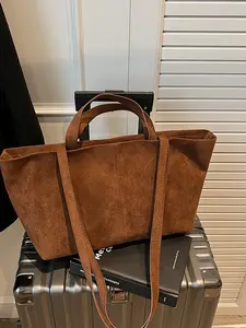 Europe 2024 New Autumn Winter Tone Simple Leather Dual Strap Tote Bag