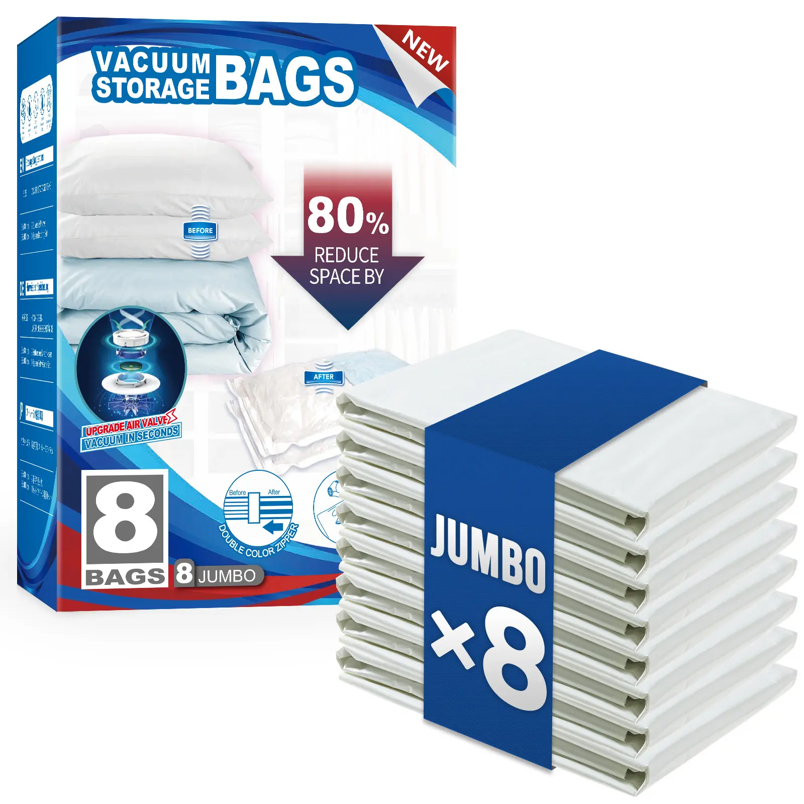 TAILI 8 Pack Vacuum Storage Bags for Comforter and Blankets, Jumbo Vacuum Seal Bags for Bedding 40x31 Inch, Space Saver Bags for Clothes, Pillows, Saving More Closet Space Compression Bags Compression Packing Cubes
