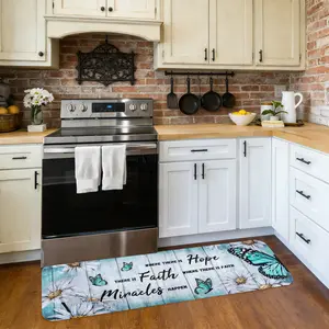 Product: Sponge Thickness: 10Mm, Density: 18D, Weight Per Square Meter 500, 2/3pcs Cottage Style Kitchen Mat, Daisy Butterfly Wooden Board Carpet, Spring, Summer, Autumn Kitchen Carpet, Hallway Carpet, Soft And Comfortable Flannel Material