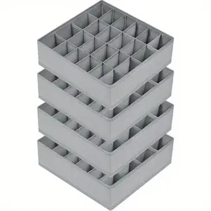 4-piece sock and underwear storage box, 24 compartment foldable drawer style organizer (drawer divider, fabric storage basket for sock classification)