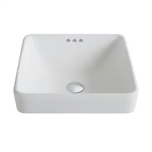 212 MAIN Kraus Elavo White Ceramic Square Semi-Recessed Bathroom Sink, Featuring Overflow Drain, Square Design