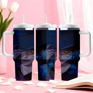 1pc 40oz Christmas-themed water bottle, cartoon print, portable insulated stainless steel straw mug with handle, car mug, outdoor mug, travel mug - Christmas and Valentine's Day gift, back-to-school gift (straw inside the mug)