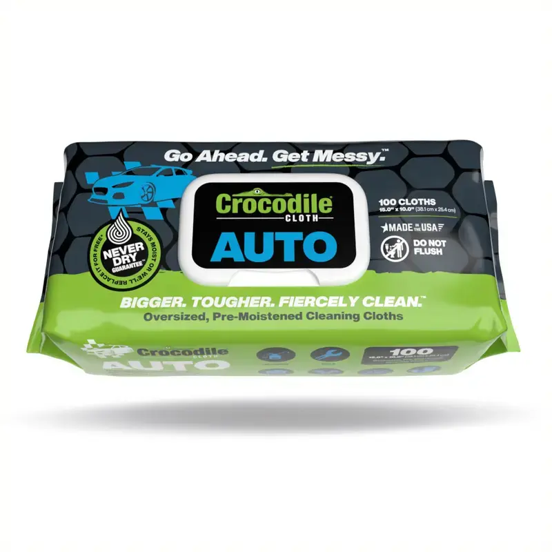 Auto (100 Cloths) - Crocodile Cloth Auto Cleaning Cloths - Huge Disposable Wipes - Cleans Grease, Oil, and Adhesives on Hands, Skin, Cars, Plastic
