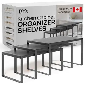 Cabinet Organizer Shelf - Set of 3 Premium Kitchen Counter Shelves - Stackable & Expandable Shelf Racks