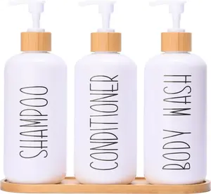 White Shampoo and Conditioner Dispenser Set, Contains 3 Extra-Thick PET Plastic Bottles, Refillable Shampoo and Conditioner Bottles  for Farmhouse Bathroom Decor. (White)