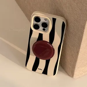 Retro Zebra Pattern Design Phone Case Casing Comes with a creative circular stand for pairing Combines fashion, personality and functionality Compatible with iPhone 11-16 series High-end quality, featuring shockproof function and raised camera protection
