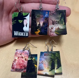 Wicked Movie Musical Earrings Featuring Iconic Characters and Vibrant Scenery Perfect for Fans Handmade Unisex Gift Accessory