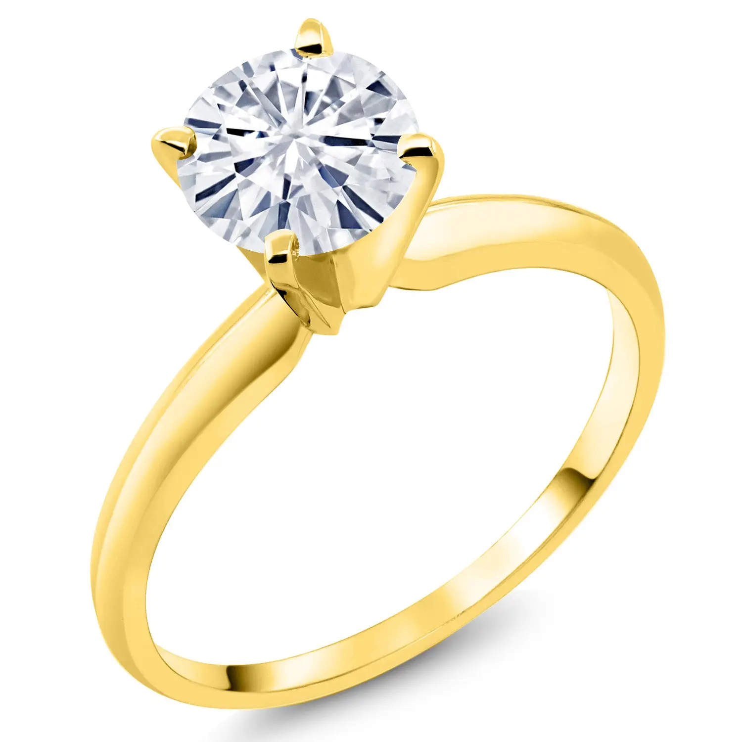 14K Yellow Gold Near Colorless (GH) Moissanite Solitaire Engagement 4-Prong Ring For Women | 0.80 Cttw | Round 6MM | Gemstone April Birthstone