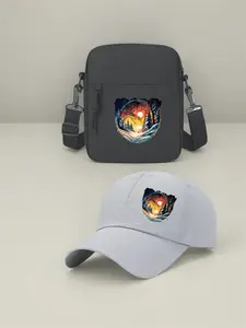 2pcs Winter Landscape with Snowy Trees and Setting Sun Print, Unisex Baseball Cap & Crossbody Bag, Men's and Women's Fashion Street Suit, Unisex Sportswear, Unique Gift Ideas, adjustable Polyester, Casual Outdoor Sports Accessories