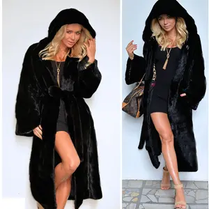 2025 European and American Style Faux Fur Coat for Women, Oversized Warm Coat with Hood Womenswear Jackets