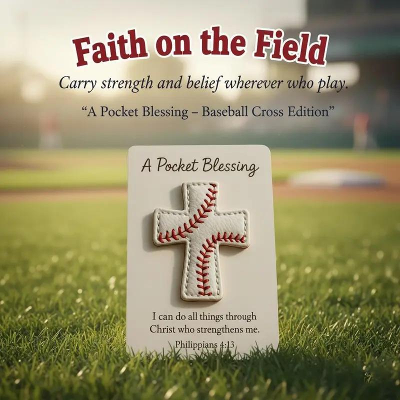 1 Pc Pocket Blessing – Baseball Cross Edition, Handmade Baseball Cross Pocket Blessing with Verse Card, Compact Size Christian Faith Gift for Athletes, Inspirational Sports Keepsake for Players and Coaches