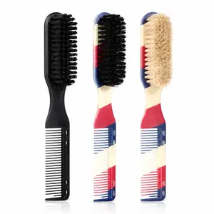 2-in-1 Barber Brush Comb, Hair Styling & Dyeing Comb Brush, Loose Hair Cleaning Brush, Men’s Beard Grooming Brush, Striped Handle Salon Hair Tool for Haircut Cleanup, Styling, Detangling & Daily Grooming