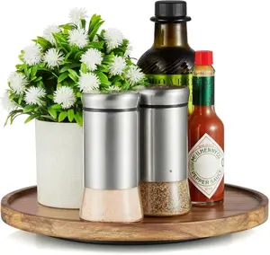 9" Acacia Wood Lazy Susan Turntable Organizer, Lazy Susan for Table Top Cabinet Dining Pantry Countertop Cupboard Organization, Decorative Tray for Kitchen Bathroom Decor Coffee Bar Accessories