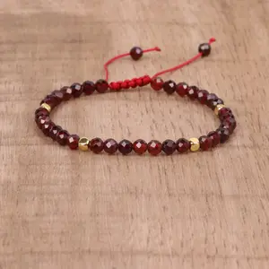 4mm Natural Garnet Bracelet for Women - Handmade Adjustable Energy Gemstone Beads Bracelet for Courage and Self Expression